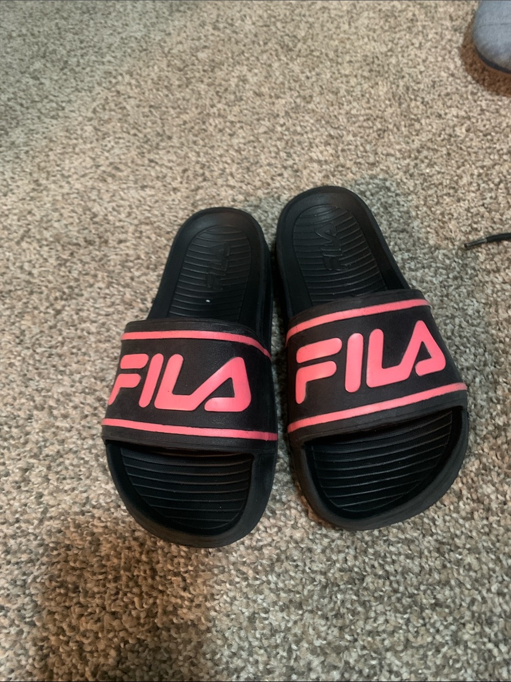 Fila Kids Black Slides with Pink Logo Accent